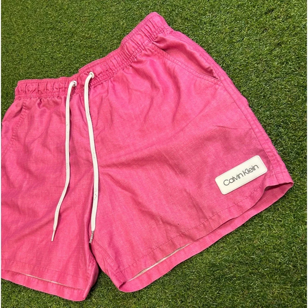 Calvin Klein Mens Pink Swim Shorts Trunk Elastic Waist Logo Small